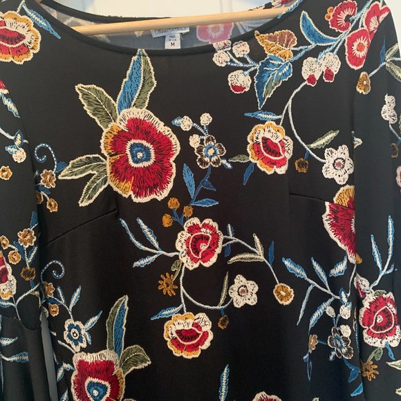 Olivia Matthew Long Sleeve Black Floral Dress with Bell Ruffle Sleeves S… - Picture 8 of 8